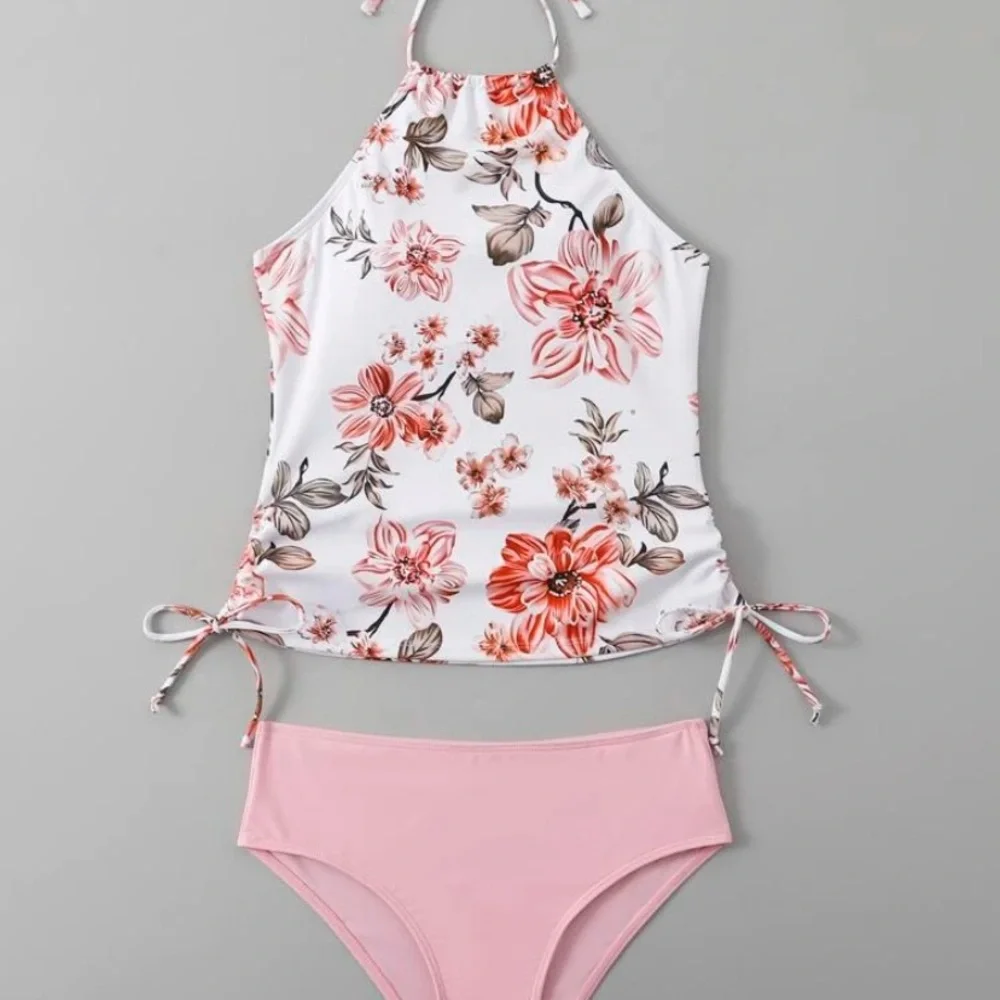 Floral Halter Bikini Set summer beach women size small baby pink s two piece - Picture 4 of 4